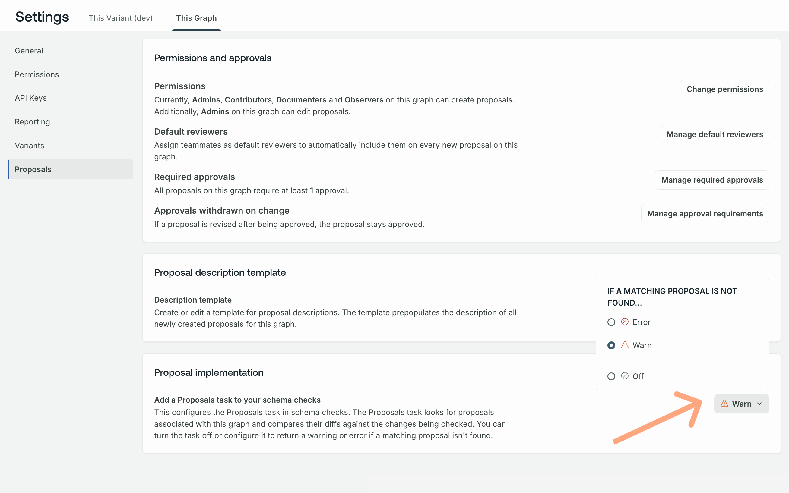 Proposals check settings in GraphOS Studio